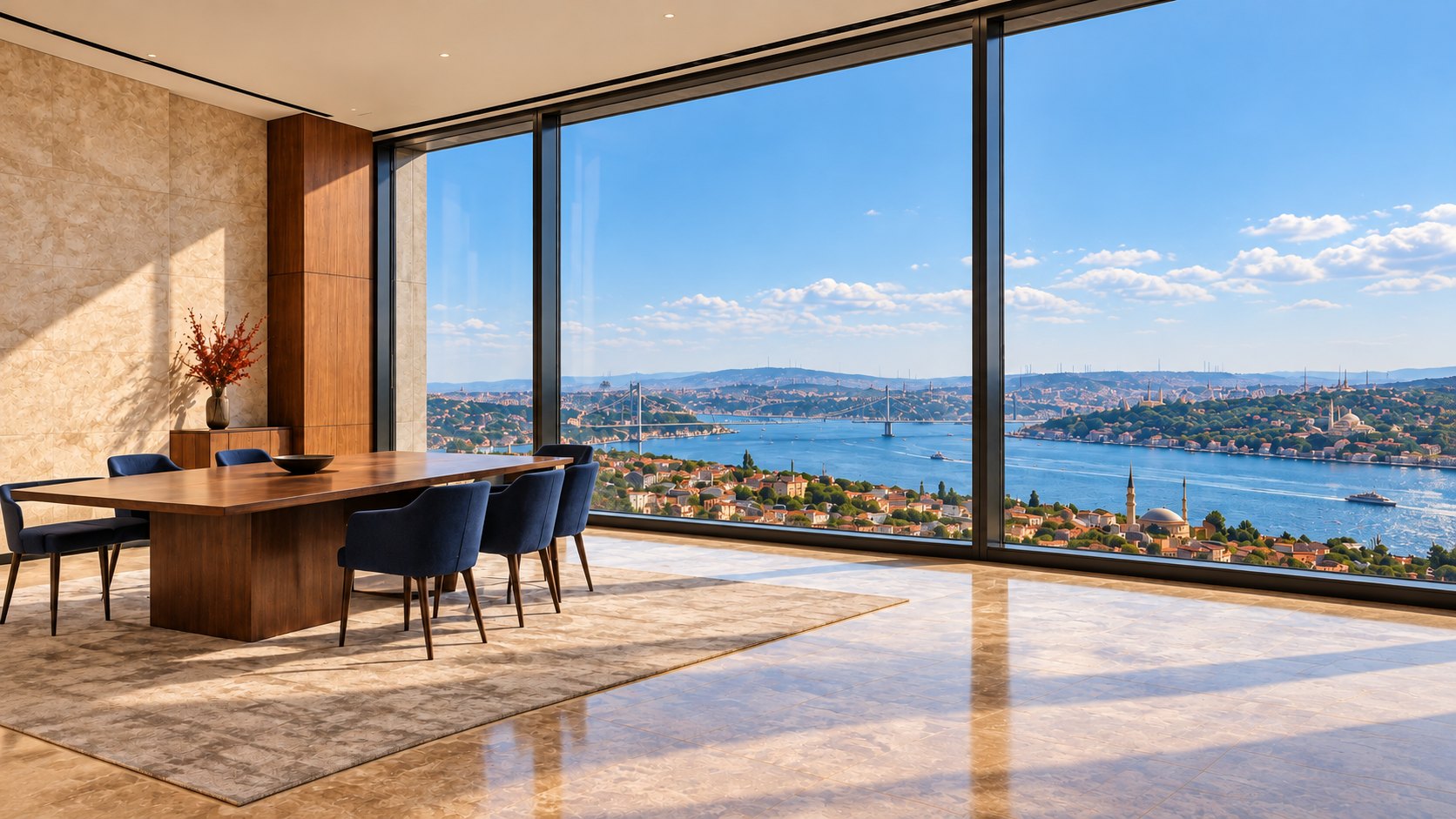 Boğaz manzaralı modern bir toplantı odası